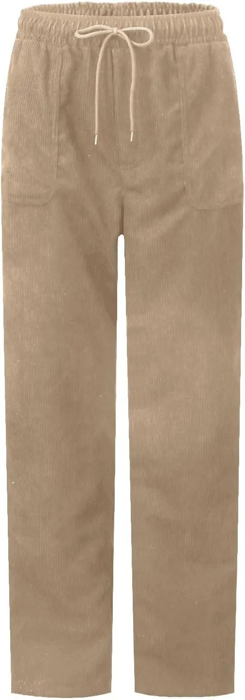 Corduroy Pants Women High Waisted Drawstring Casual Straight Leg Pants Loose Comfy Lounge Pants Trousers with Pockets