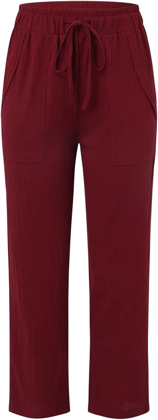 Cropped Pants for Women Plus Size Summer 2024 Trendy Casual Tapered Pants Comfy Straight Leg Trousers Yoga Beach Work Pant