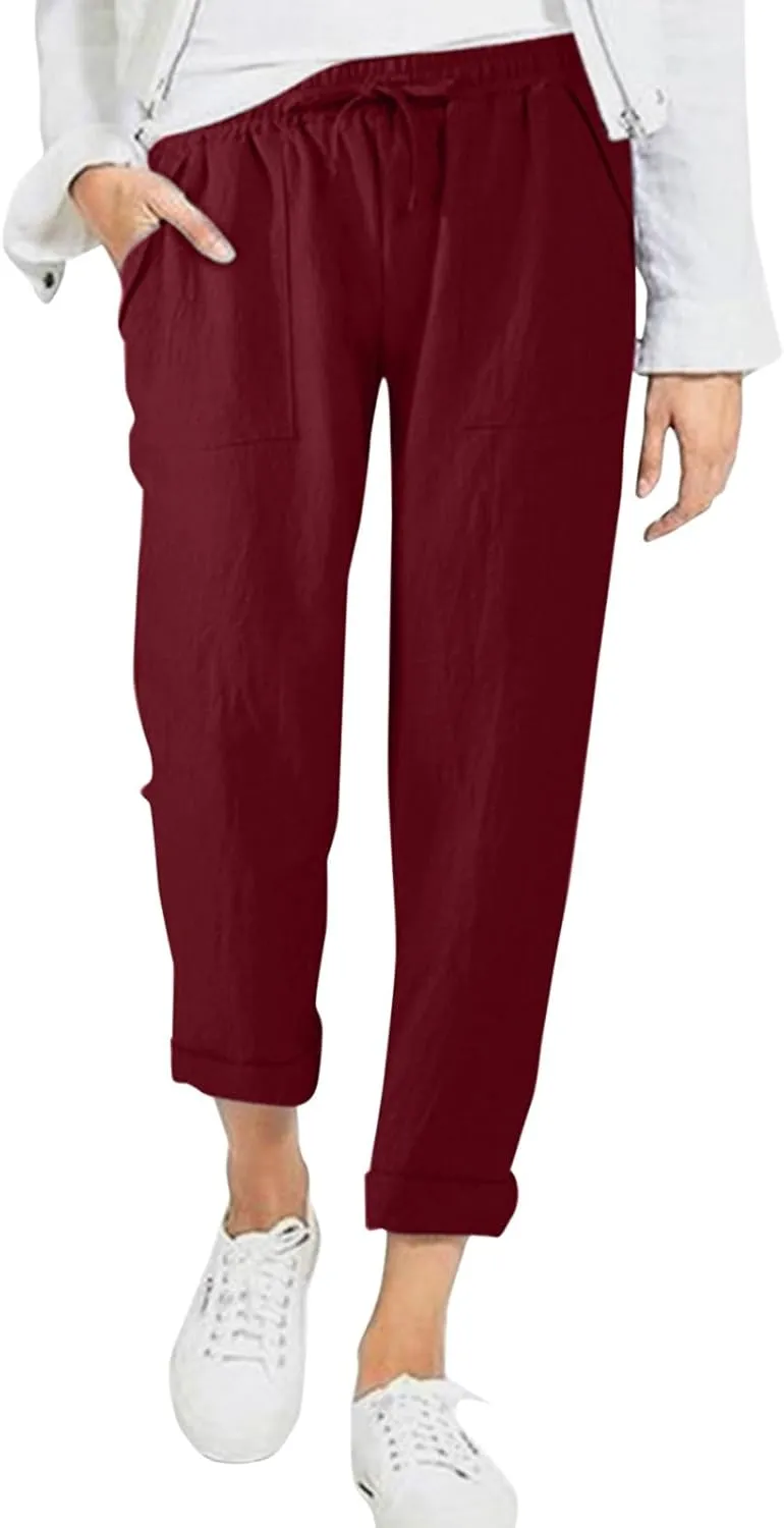 Cropped Pants for Women Plus Size Summer 2024 Trendy Casual Tapered Pants Comfy Straight Leg Trousers Yoga Beach Work Pant