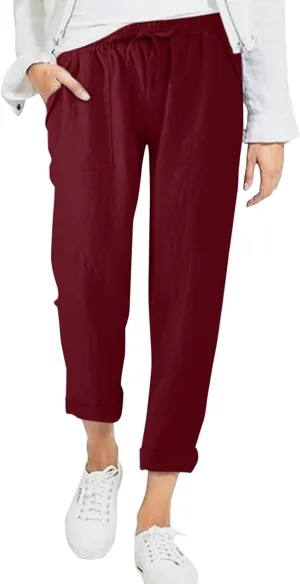 Cropped Pants for Women Plus Size Summer 2024 Trendy Casual Tapered Pants Comfy Straight Leg Trousers Yoga Beach Work Pant