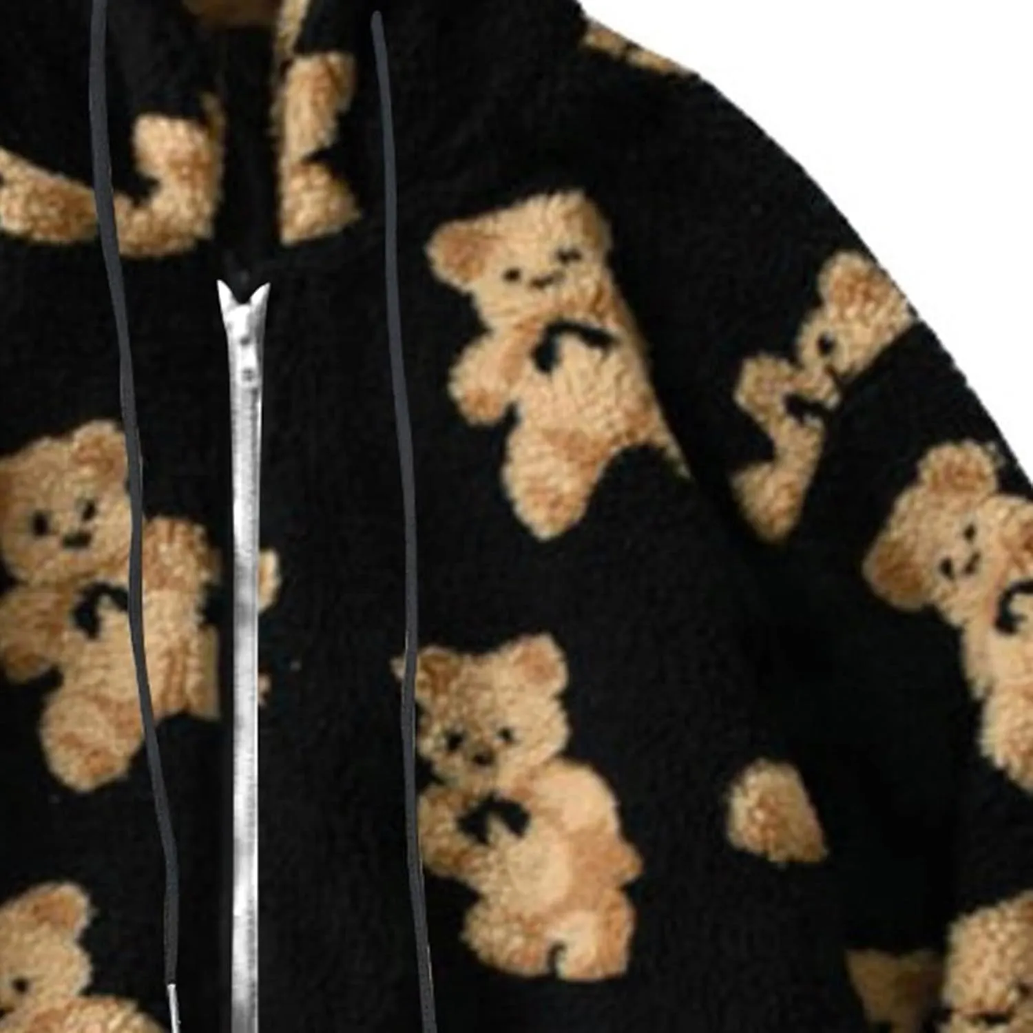 Cute Bear Graphic Plush Hoodies Fashion Women Teen Girls Fall Winter Coats Fuzzy Jackets Zip Up Hooded Outwear