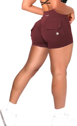 Danysu Women Pocket Shorts Cross High Waist Scrunch Butt Booty Workout Lifting Athletic Gym Bottoms