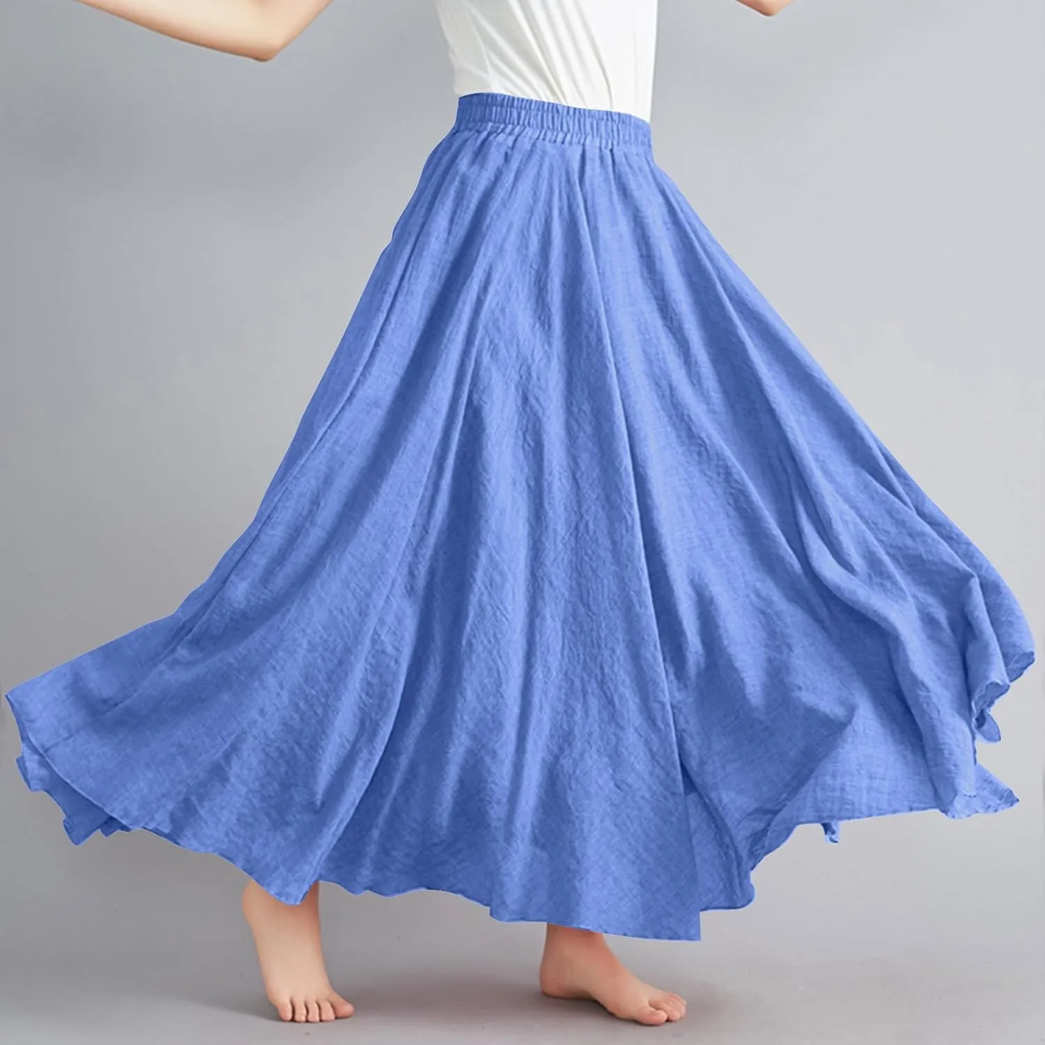 DDAPJ pyju Linen Skirts for Women Summer Bohemian Style Elastic Waist Long Maxi Skirt Loose Flowy Beach Skirt One-Size