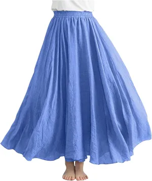 DDAPJ pyju Linen Skirts for Women Summer Bohemian Style Elastic Waist Long Maxi Skirt Loose Flowy Beach Skirt One-Size