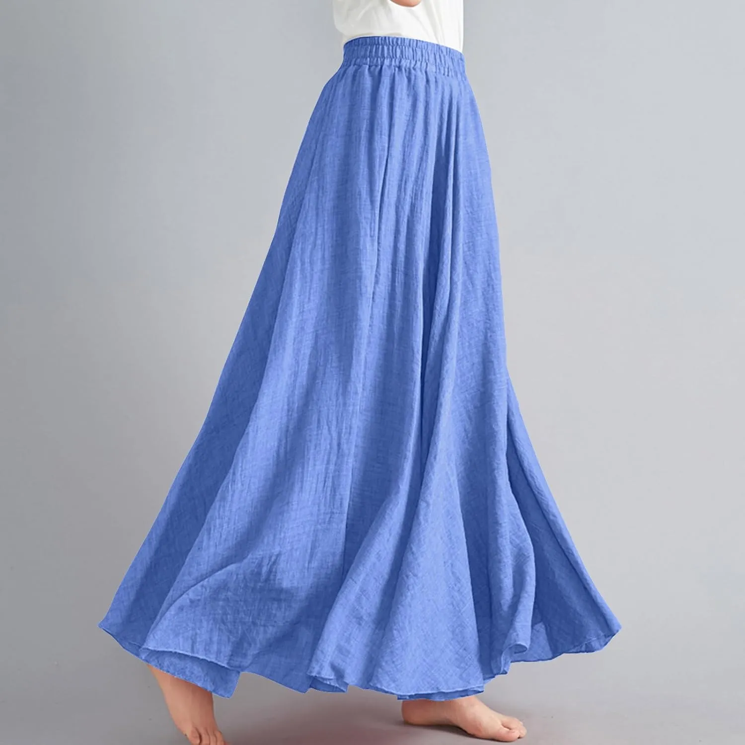 DDAPJ pyju Linen Skirts for Women Summer Bohemian Style Elastic Waist Long Maxi Skirt Loose Flowy Beach Skirt One-Size