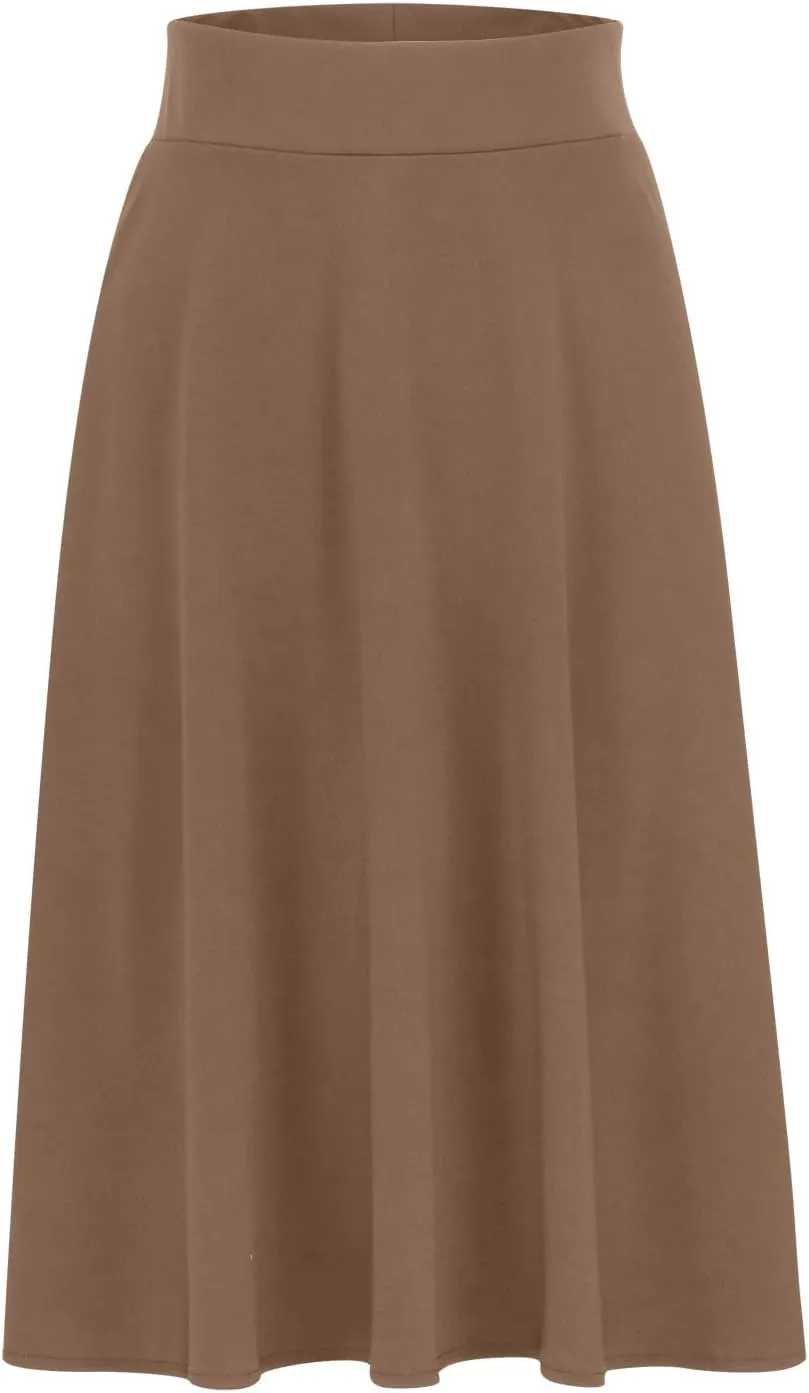 DDAPJ pyju Women's High Waist A-Line Midi Skirt Plus Size Spring Summer Long Skirts Solid Color Basic Loose Flowy Skirt