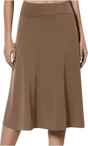 DDAPJ pyju Women's High Waist A-Line Midi Skirt Plus Size Spring Summer Long Skirts Solid Color Basic Loose Flowy Skirt