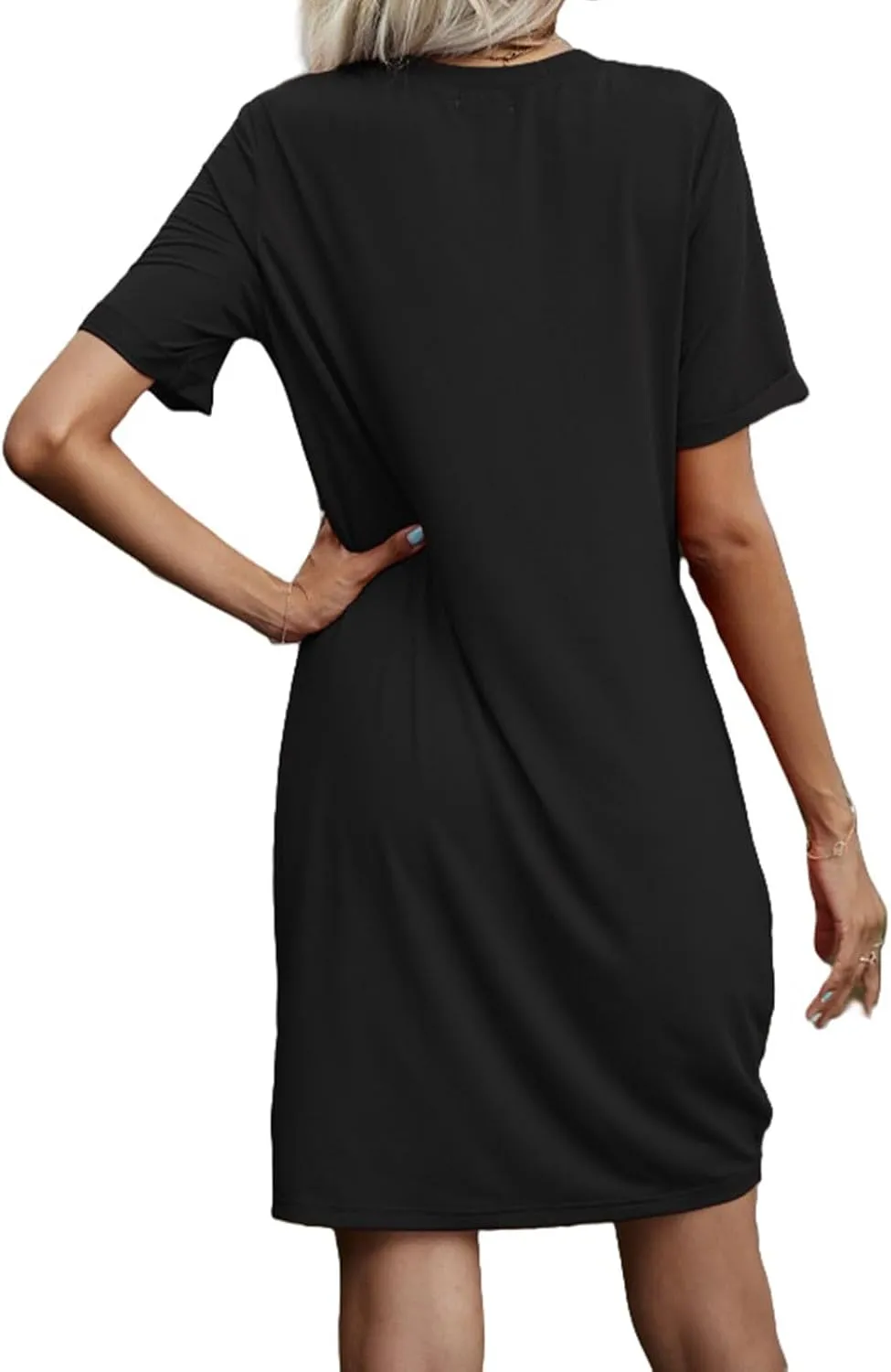 Dresses for Women Casual Loose Beach Dress V Neck Short Sleeve Knot Twist Tie T Shirt Dress Summer Fashion Sundresses