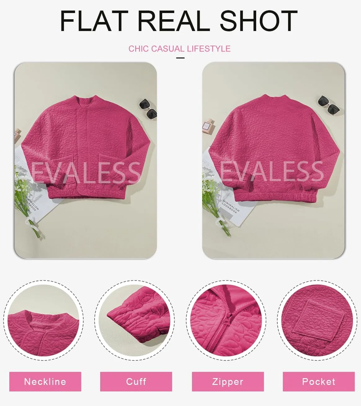EVALESS Bomber Jackets for Women Spring Fashion 2025 Cute Jacquard Coats Lightweight Zip Up Jackets Dressy Casual