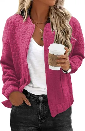 EVALESS Bomber Jackets for Women Spring Fashion 2025 Cute Jacquard Coats Lightweight Zip Up Jackets Dressy Casual