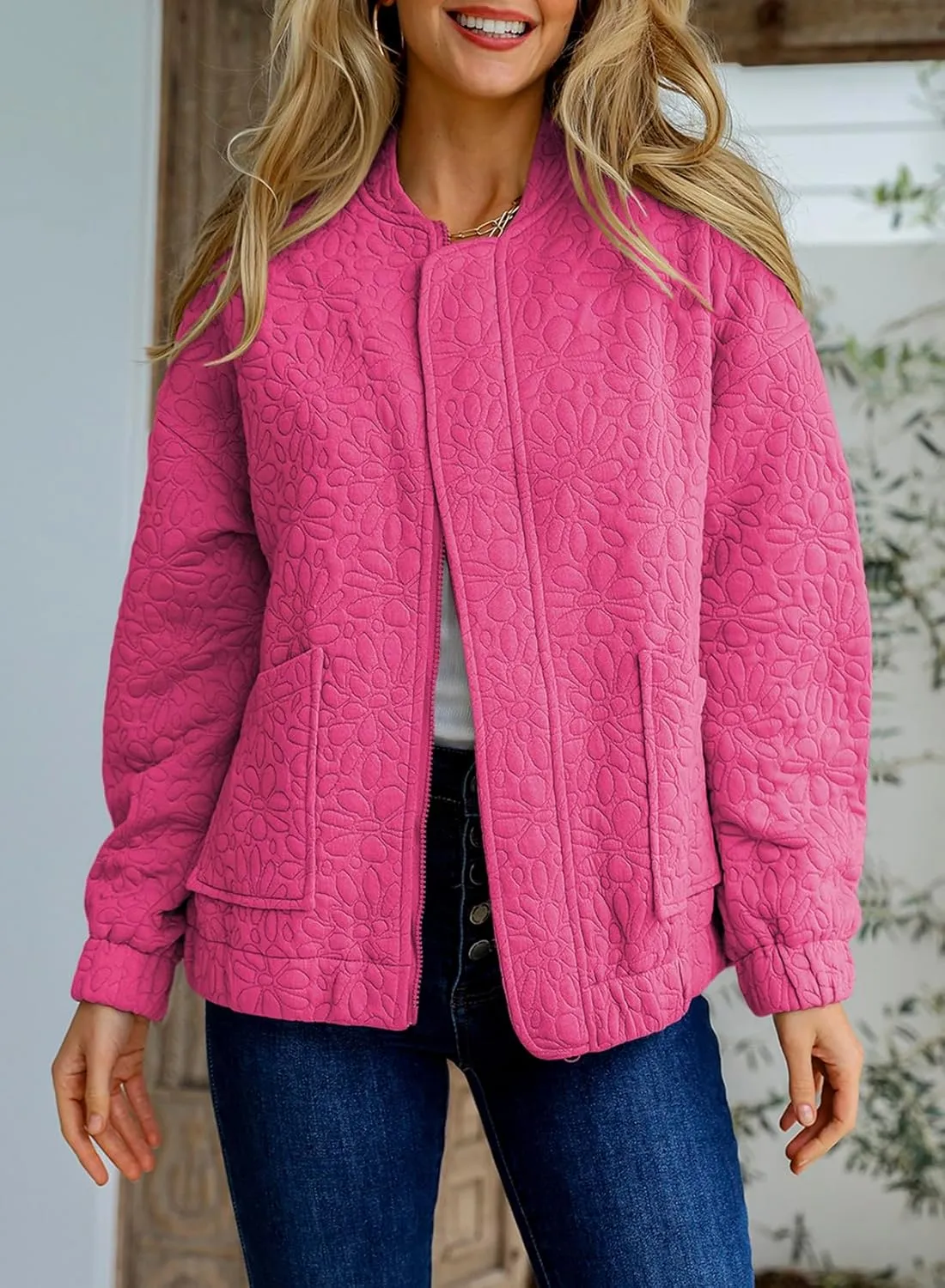 EVALESS Bomber Jackets for Women Spring Fashion 2025 Cute Jacquard Coats Lightweight Zip Up Jackets Dressy Casual