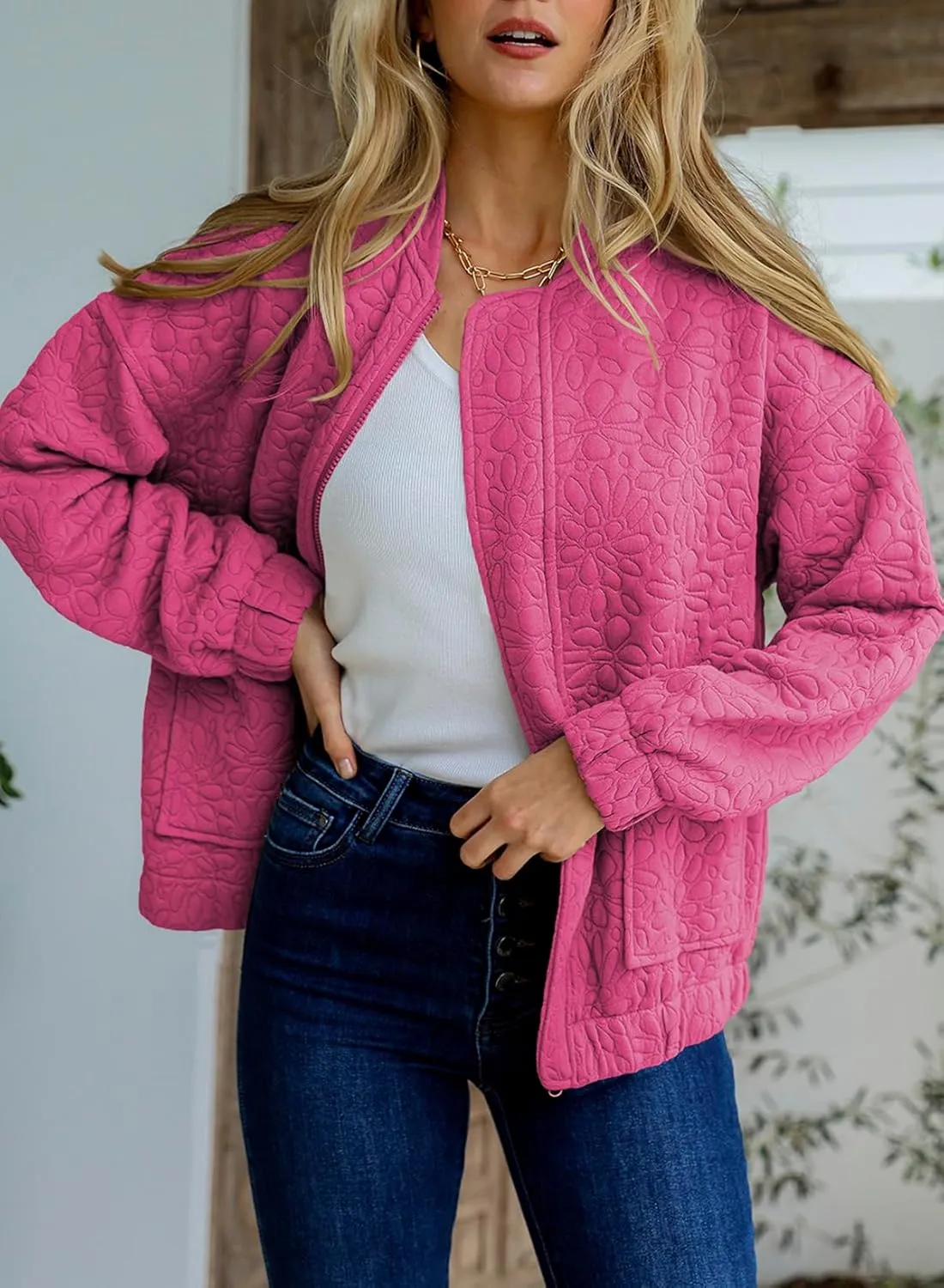 EVALESS Bomber Jackets for Women Spring Fashion 2025 Cute Jacquard Coats Lightweight Zip Up Jackets Dressy Casual