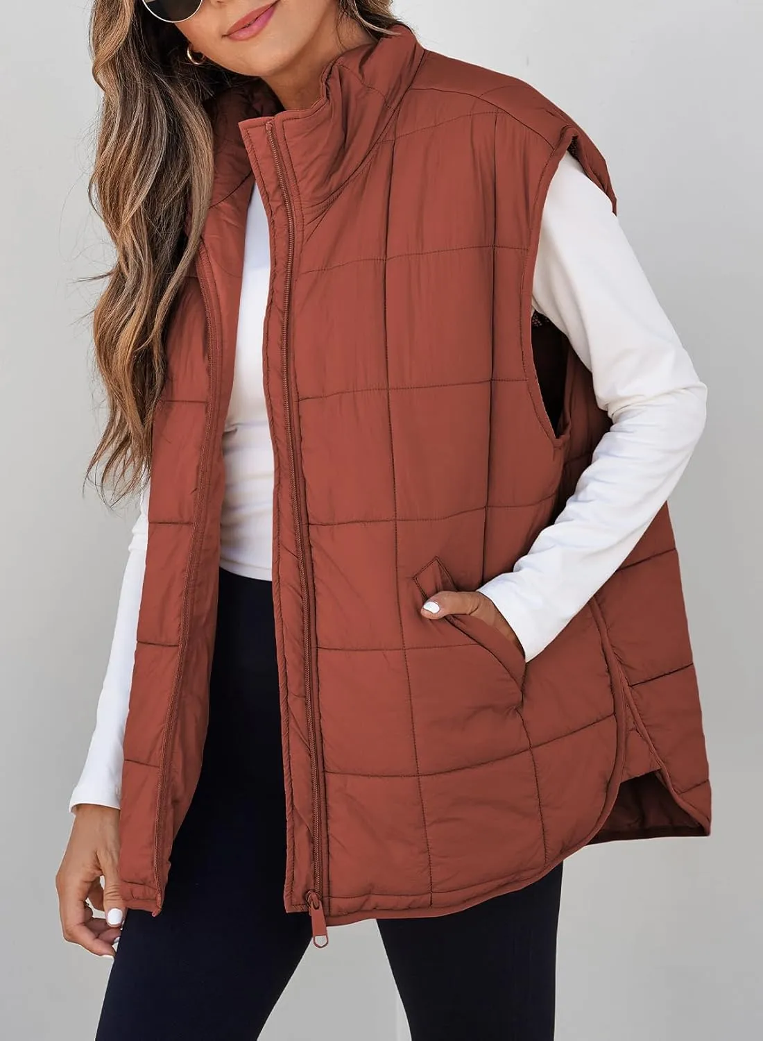 EVALESS Womens Puffer Vest Zip Up Cap Sleeve Jackets Travel Fall Outfits 2024 Fashion Warm Winter Coats With Pockets