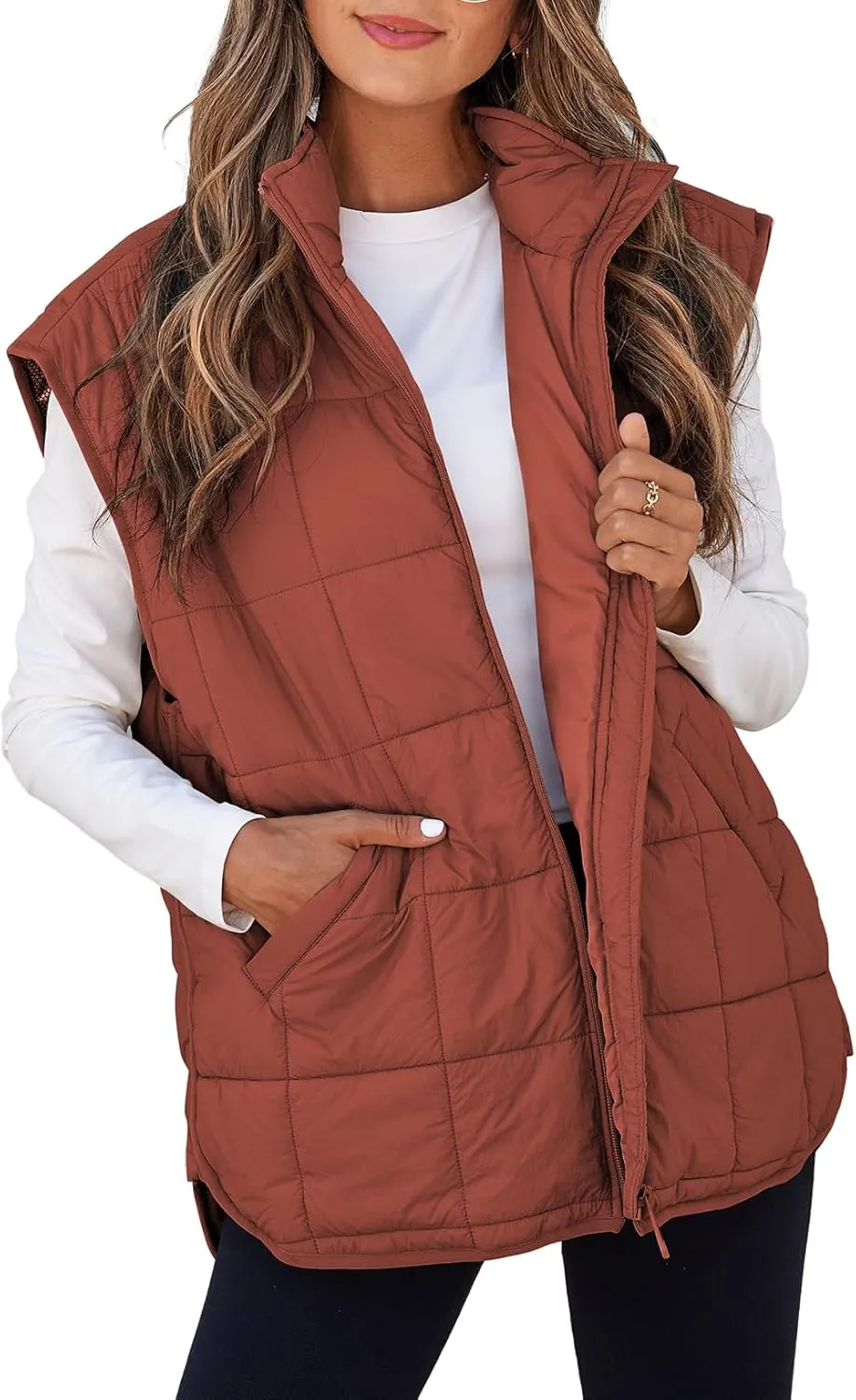 EVALESS Womens Puffer Vest Zip Up Cap Sleeve Jackets Travel Fall Outfits 2024 Fashion Warm Winter Coats With Pockets
