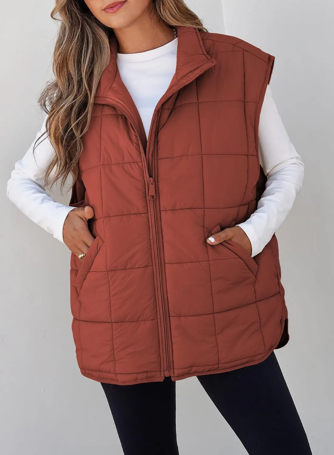 EVALESS Womens Puffer Vest Zip Up Cap Sleeve Jackets Travel Fall Outfits 2024 Fashion Warm Winter Coats With Pockets
