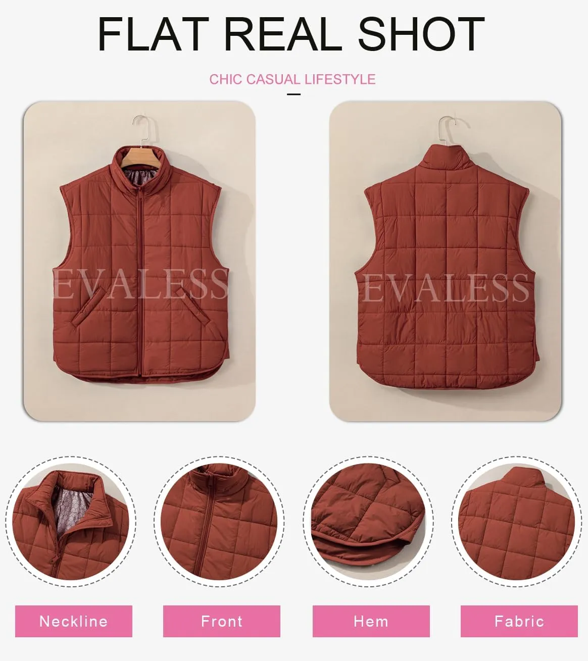 EVALESS Womens Puffer Vest Zip Up Cap Sleeve Jackets Travel Fall Outfits 2024 Fashion Warm Winter Coats With Pockets