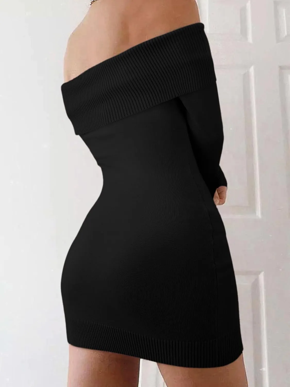 FAIRY SEASON Women's 2025 Off The Shoulder Sweater Mini Dress Long Sleeve Bodycon Cocktail Party Dresses