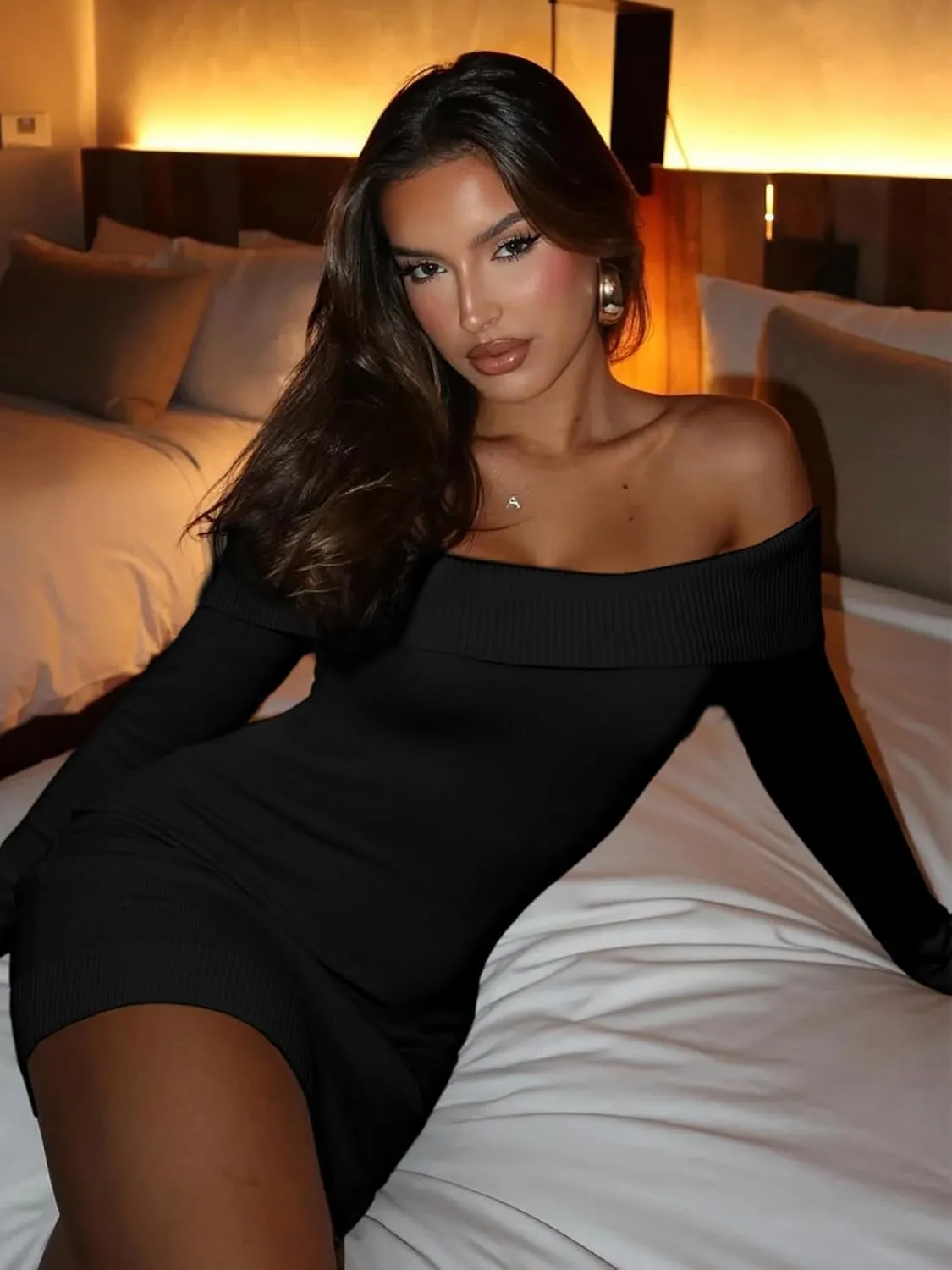 FAIRY SEASON Women's 2025 Off The Shoulder Sweater Mini Dress Long Sleeve Bodycon Cocktail Party Dresses