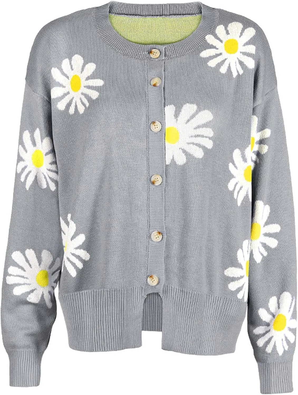 Fall Cardigan Sweaters for Women 2022,Open Front Button Down Cardigans Lantern Sleeve Daisy Graphic Sweater Outwear