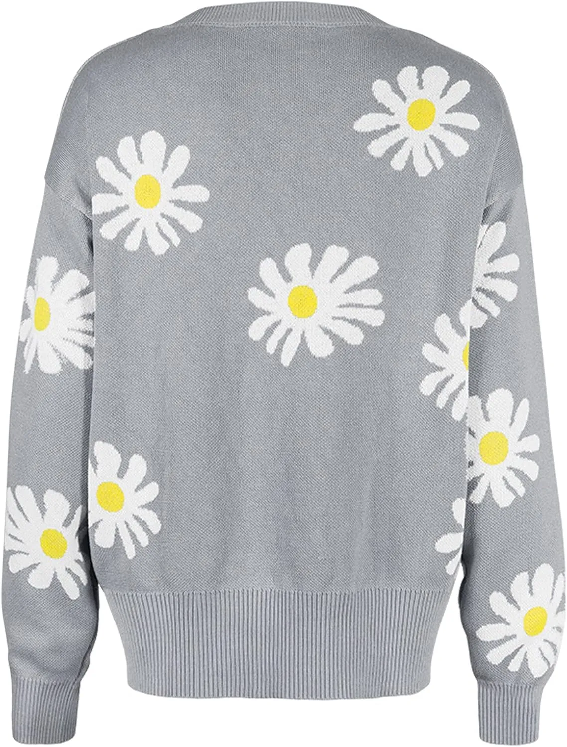 Fall Cardigan Sweaters for Women 2022,Open Front Button Down Cardigans Lantern Sleeve Daisy Graphic Sweater Outwear