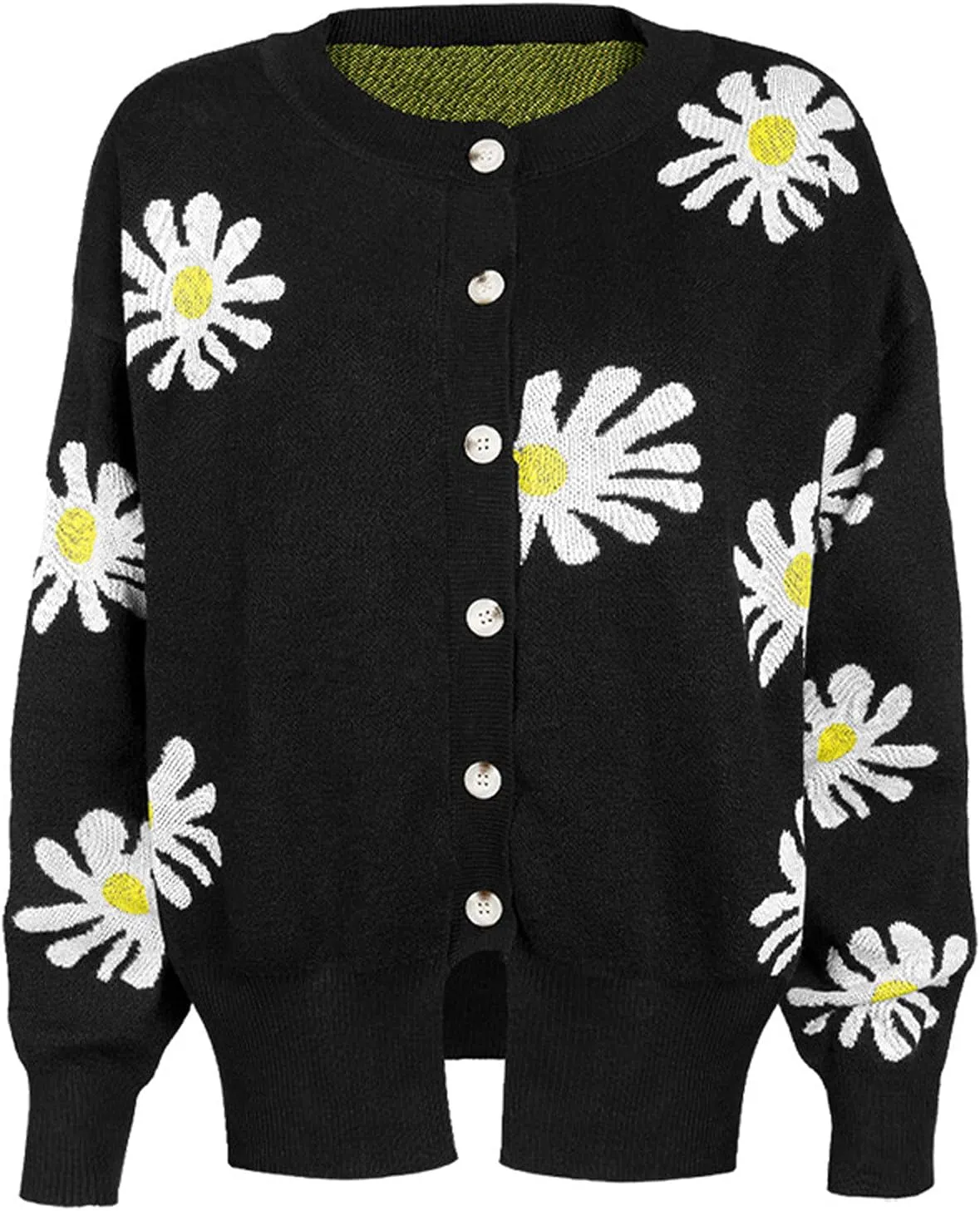 Fall Cardigan Sweaters for Women 2022,Open Front Button Down Cardigans Lantern Sleeve Daisy Graphic Sweater Outwear