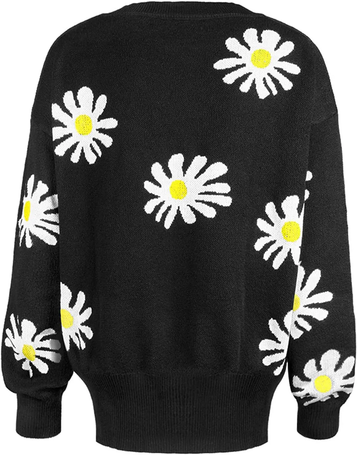 Fall Cardigan Sweaters for Women 2022,Open Front Button Down Cardigans Lantern Sleeve Daisy Graphic Sweater Outwear