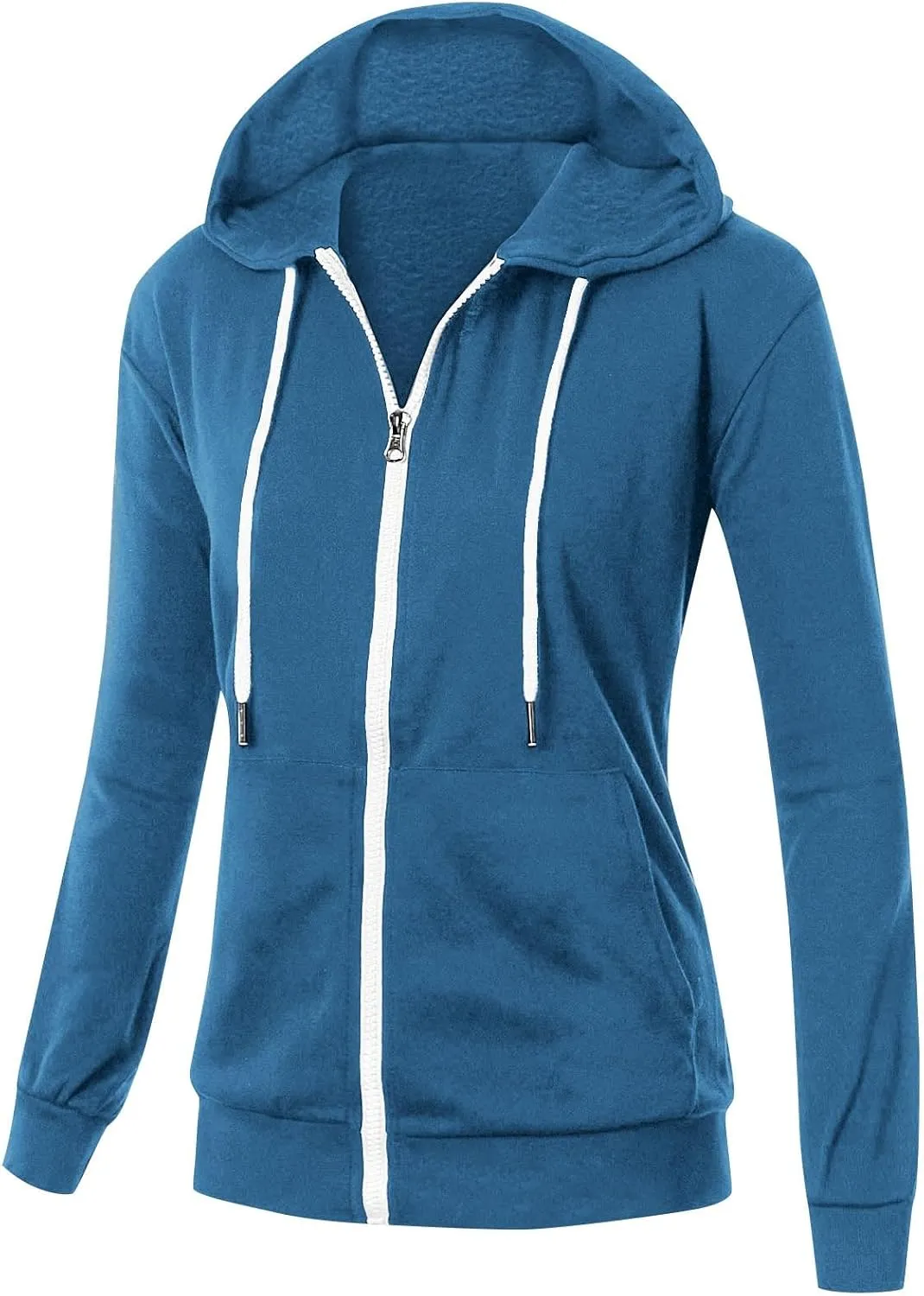 Fall Winter Hooded Jacket for Women Casual Long Sleeve Drawstring Coats with Pocket Trendy Zipper Thumb Hole Jacket