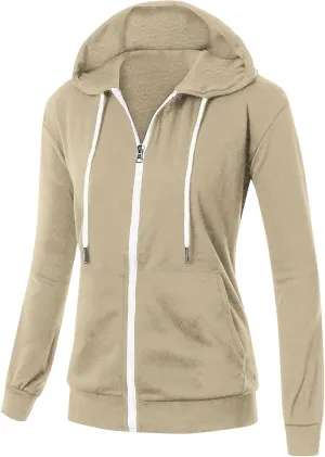 Fall Winter Hooded Jacket for Women Casual Long Sleeve Drawstring Coats with Pocket Trendy Zipper Thumb Hole Jacket