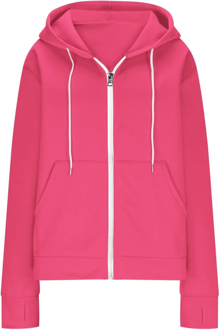 Fall Winter Hooded Jacket for Women Casual Long Sleeve Drawstring Coats with Pocket Trendy Zipper Thumb Hole Jacket