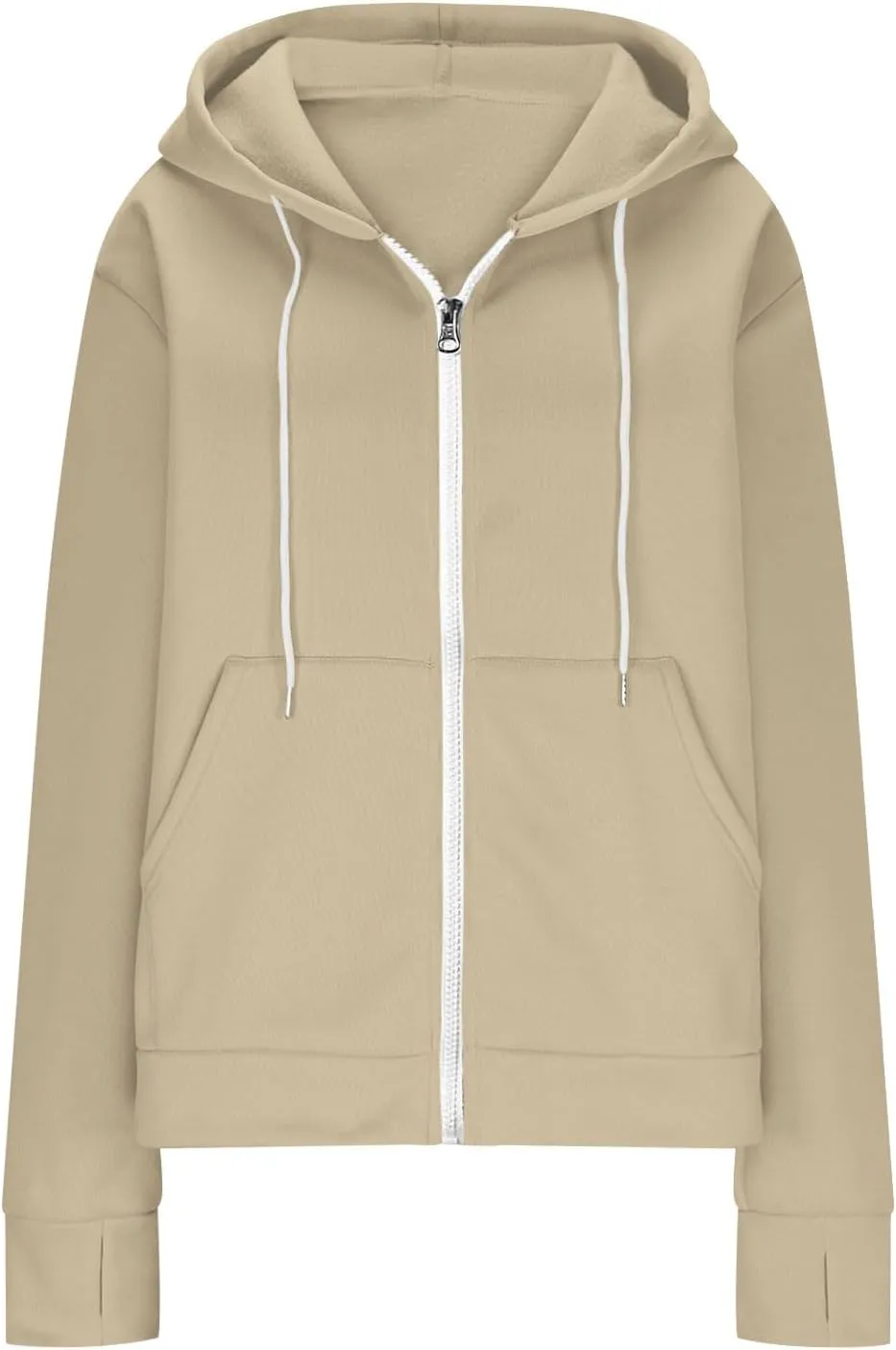 Fall Winter Hooded Jacket for Women Casual Long Sleeve Drawstring Coats with Pocket Trendy Zipper Thumb Hole Jacket