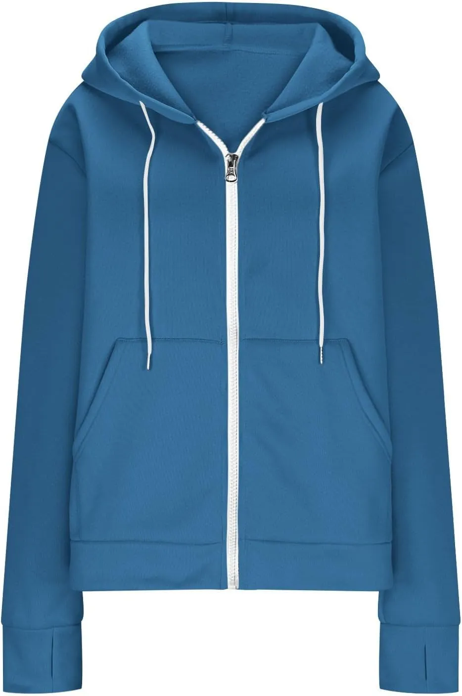 Fall Winter Hooded Jacket for Women Casual Long Sleeve Drawstring Coats with Pocket Trendy Zipper Thumb Hole Jacket
