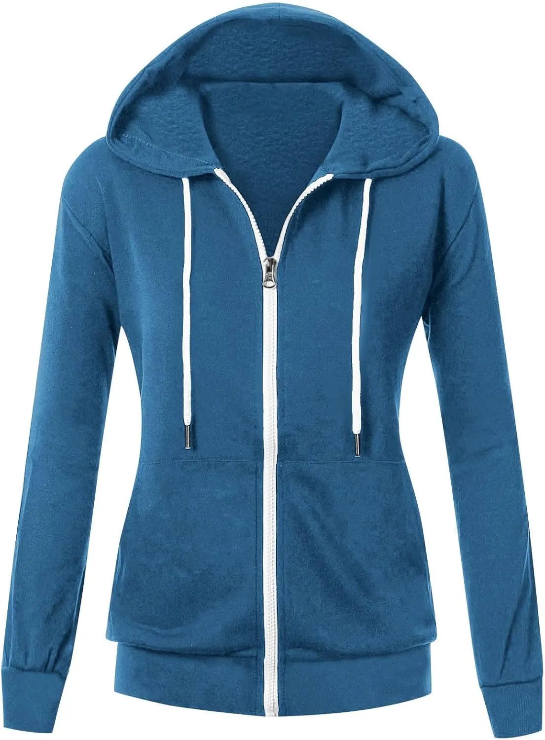 Fall Winter Hooded Jacket for Women Casual Long Sleeve Drawstring Coats with Pocket Trendy Zipper Thumb Hole Jacket