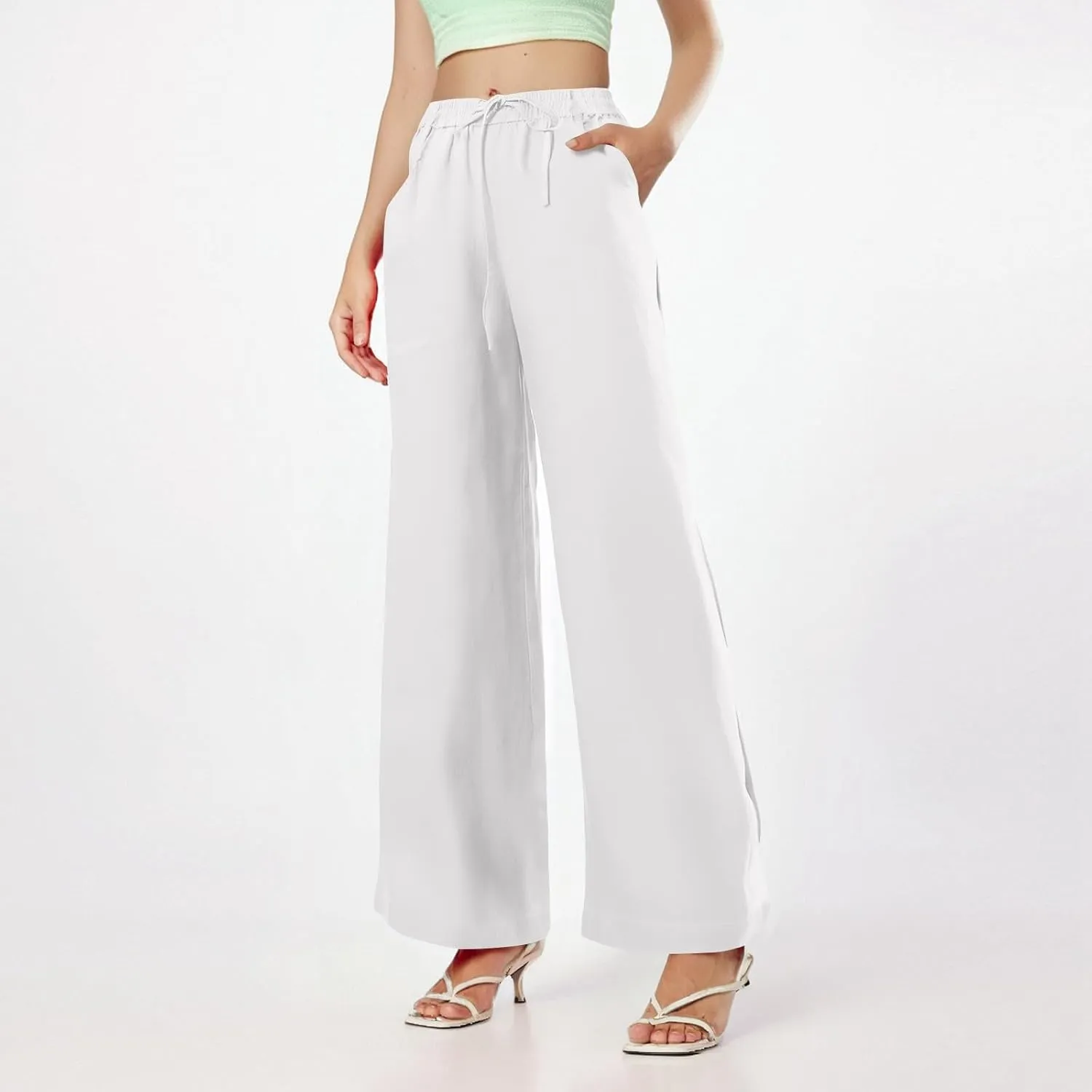 fanmpghleoo Wide Leg Linen Pants for Women Plus Size Linen Pants Women Summer Business Casual Baggy High Waisted Dress Pants