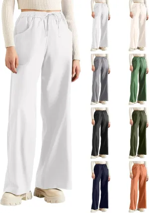 fanmpghleoo Wide Leg Linen Pants for Women Plus Size Linen Pants Women Summer Business Casual Baggy High Waisted Dress Pants