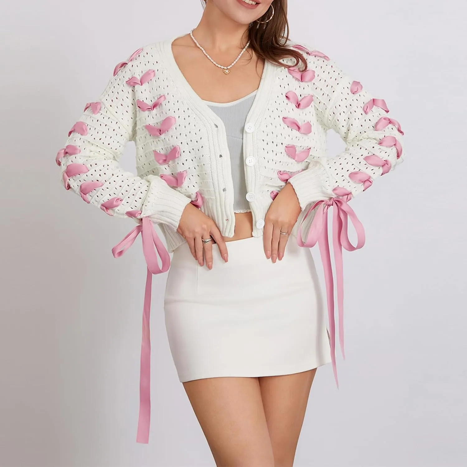 Faretumiya Womens Spring Autumn Knit Sweater Long Sleeve Drawstring Loose Pullover Knitwear