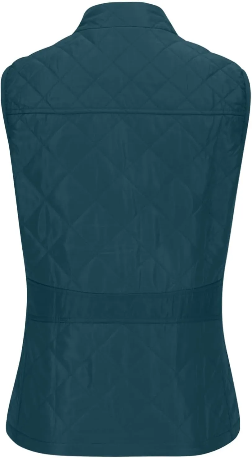 Fashion Puffer Vest Women Fall Winter Sleeveless Coats Down Cotton Waistcoat with Pockets Zip Up Quilted