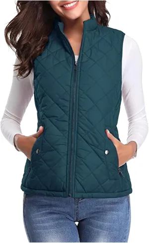 Fashion Puffer Vest Women Fall Winter Sleeveless Coats Down Cotton Waistcoat with Pockets Zip Up Quilted