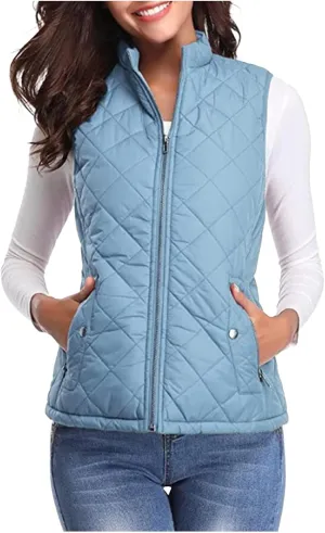 Fashion Puffer Vest Women Fall Winter Sleeveless Coats Down Cotton Waistcoat with Pockets Zip Up Quilted
