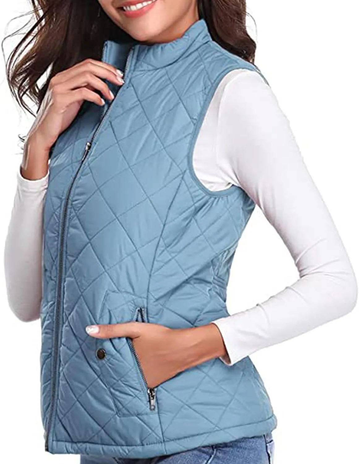 Fashion Puffer Vest Women Fall Winter Sleeveless Coats Down Cotton Waistcoat with Pockets Zip Up Quilted