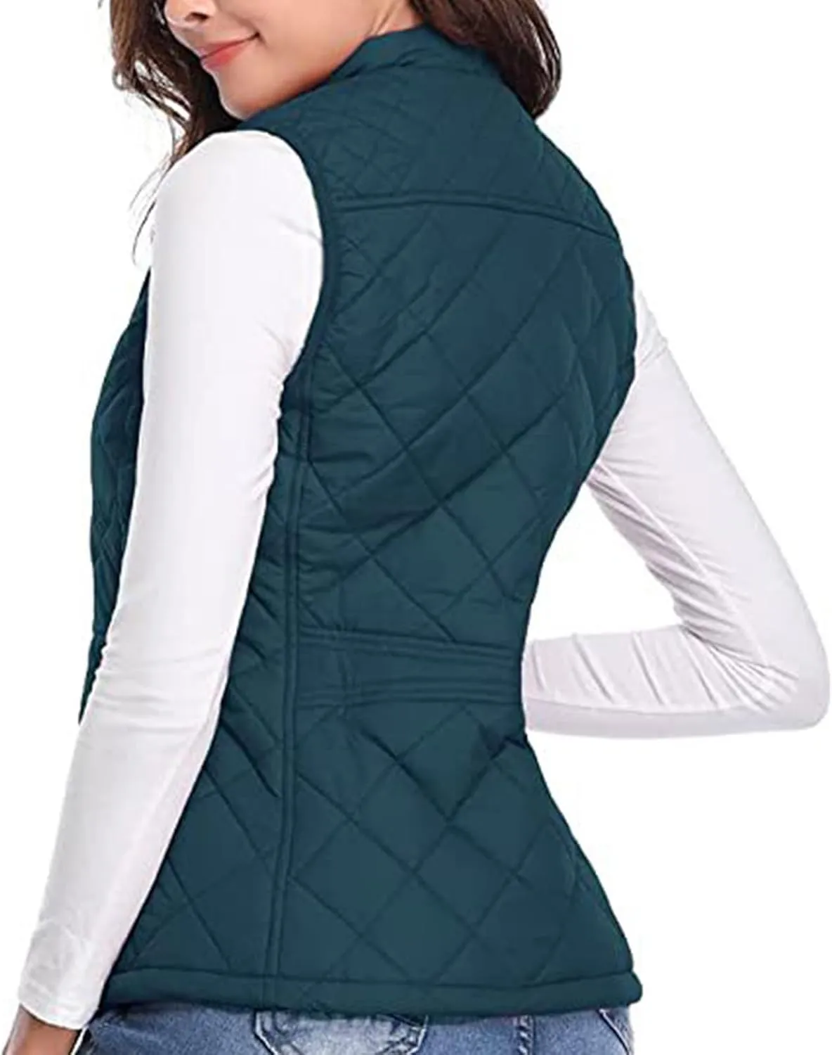 Fashion Puffer Vest Women Fall Winter Sleeveless Coats Down Cotton Waistcoat with Pockets Zip Up Quilted