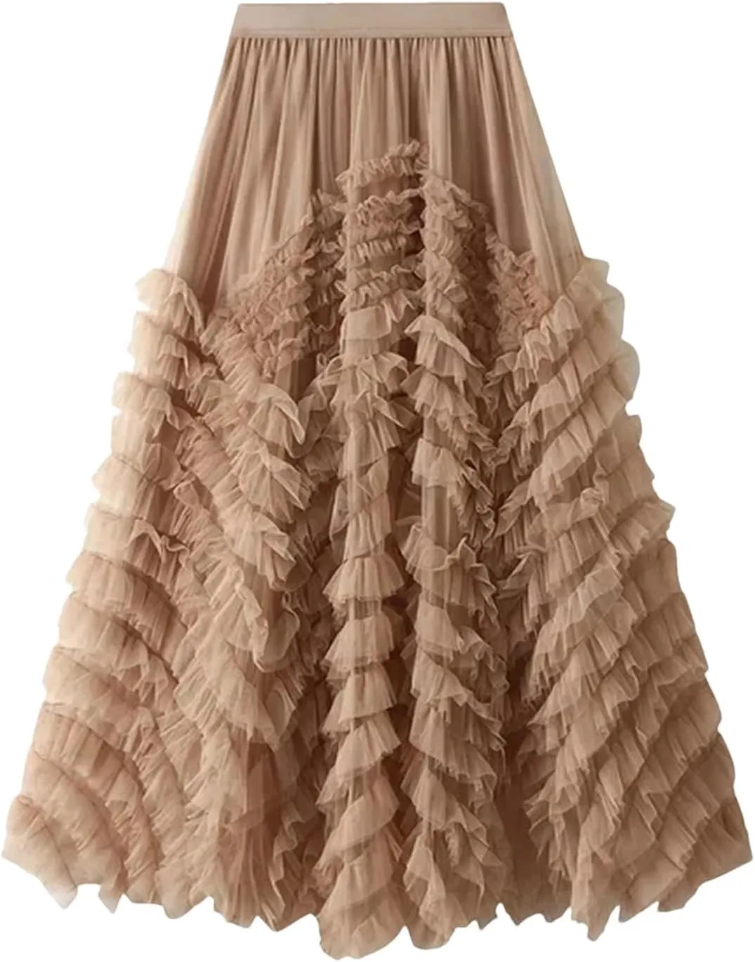Fashionable Tiered Tulle Maxi Skirt for Women Elegant A Line High Waist Mesh Long Skirt Female