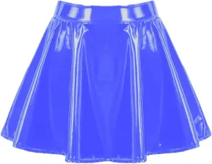 Faux Latex High Waist Mini Pleated Skirt For Women Shiny Patent Leather Wet Look Short A Line Skirt