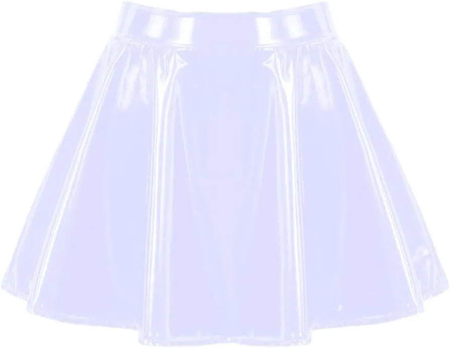 Faux Latex High Waist Mini Pleated Skirt For Women Shiny Patent Leather Wet Look Short A Line Skirt