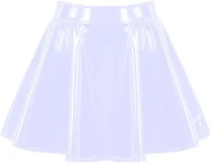 Faux Latex High Waist Mini Pleated Skirt For Women Shiny Patent Leather Wet Look Short A Line Skirt