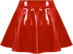 Faux Latex High Waist Mini Pleated Skirt For Women Shiny Patent Leather Wet Look Short A Line Skirt