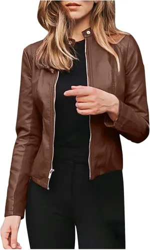 Faux Leather Jacket for Women 2025 Trendy Lightweight Coat Zipper Long Sleeve Outerwear Plus Size Casual Jacket