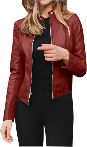 Faux Leather Jacket for Women 2025 Trendy Lightweight Coat Zipper Long Sleeve Outerwear Plus Size Casual Jacket