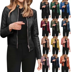 Faux Leather Jacket for Women 2025 Trendy Lightweight Coat Zipper Long Sleeve Outerwear Plus Size Casual Jacket