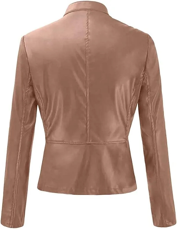 Faux Leather Jacket for Women 2025 Trendy Lightweight Coat Zipper Long Sleeve Outerwear Plus Size Casual Jacket