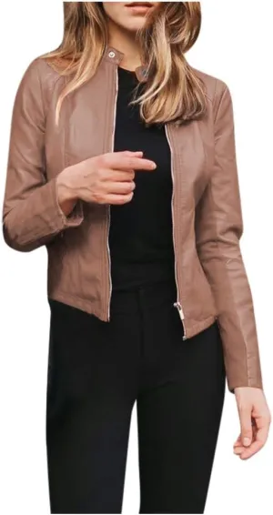 Faux Leather Jacket for Women 2025 Trendy Lightweight Coat Zipper Long Sleeve Outerwear Plus Size Casual Jacket